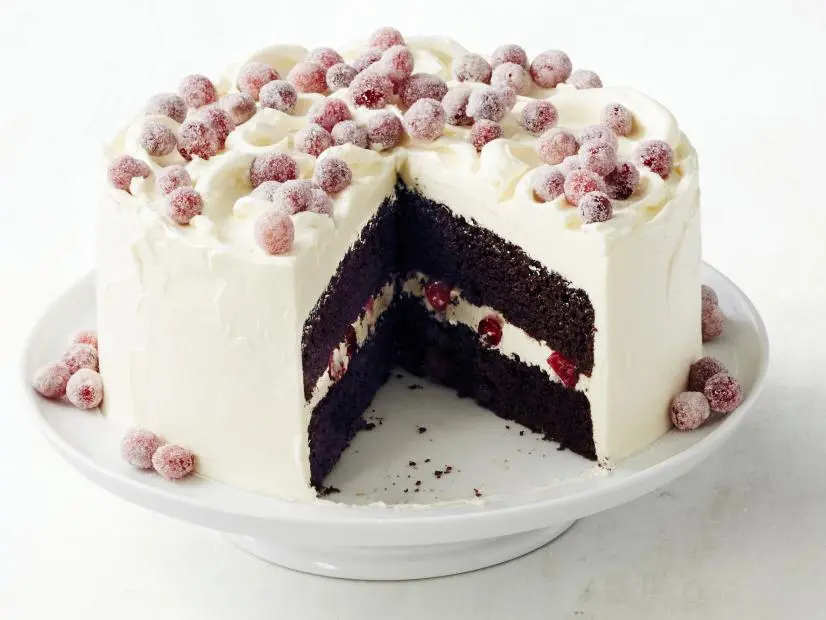 Chocolate Almond Cake with Sugared Cranberries